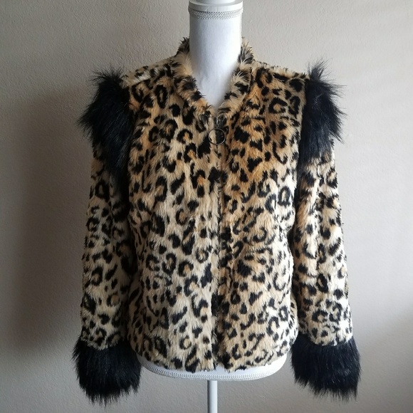 Leith Fur Plush Fur Leopard Coat Jacket Zipper S - Picture 6 of 8